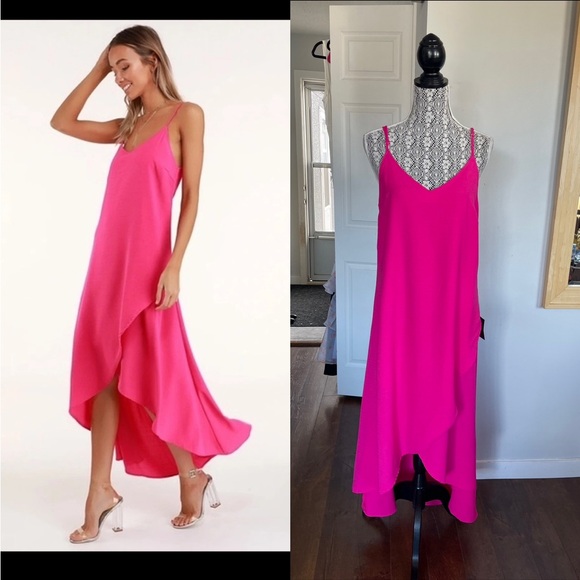 Lulus Dresses & Skirts - NWT Lulus Hot Pink Sweet Surprise Wrap High Low Dress. Medium.